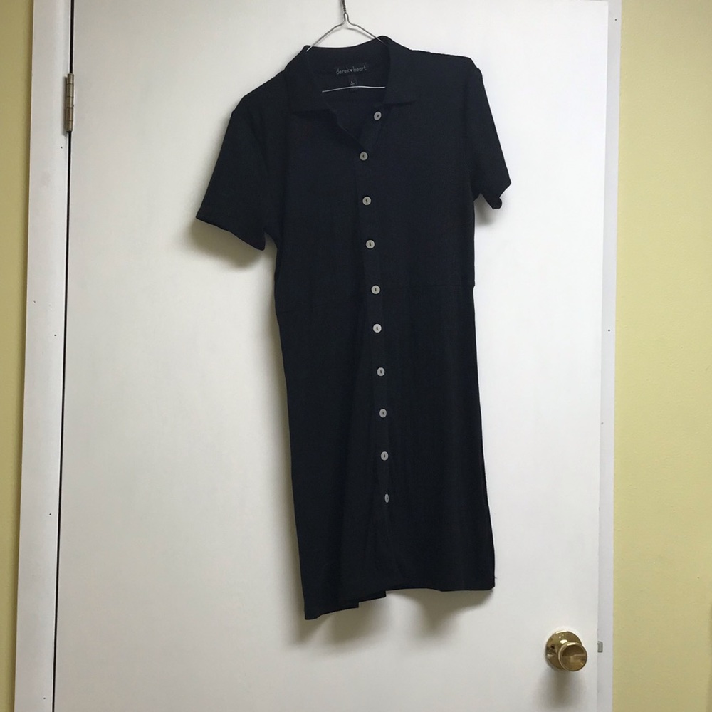 Collared, ribbed, button down black dress. Size L, super cute!